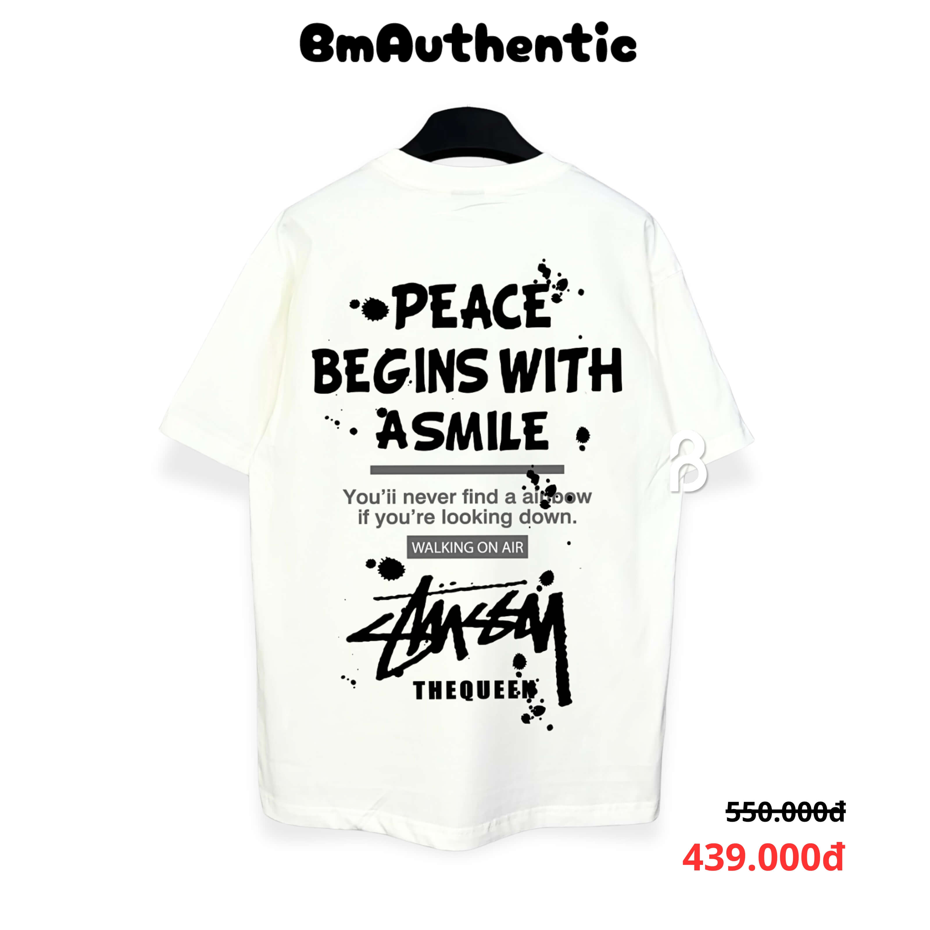 Áo Thun Stussy Peace Begins With A Smile Cotton Cao Cấp Form Rộng - BM Authentic