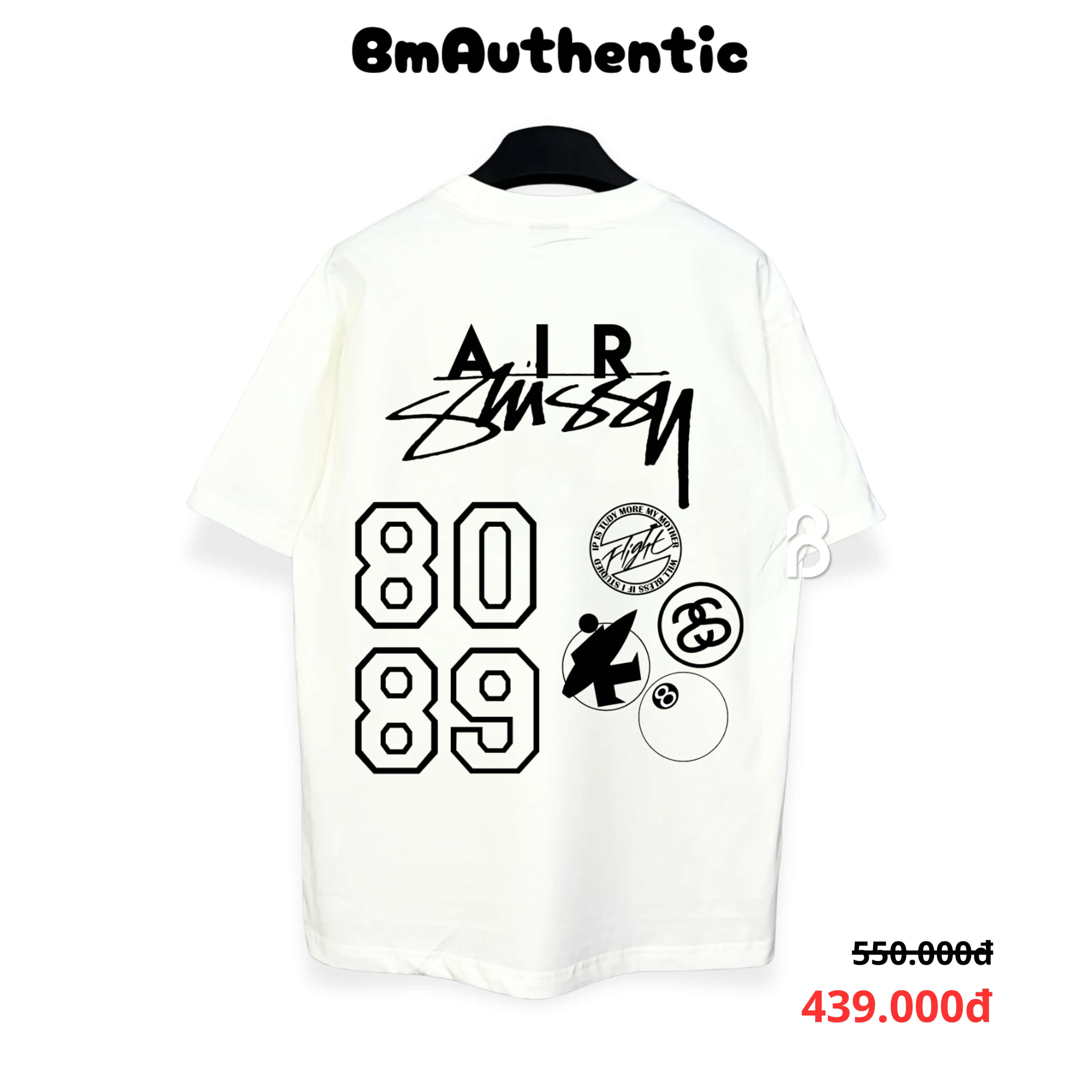 Áo Thun Stussy Air 8089 Retro Logo Cotton Cao Cấp Form Rộng - BM Authentic