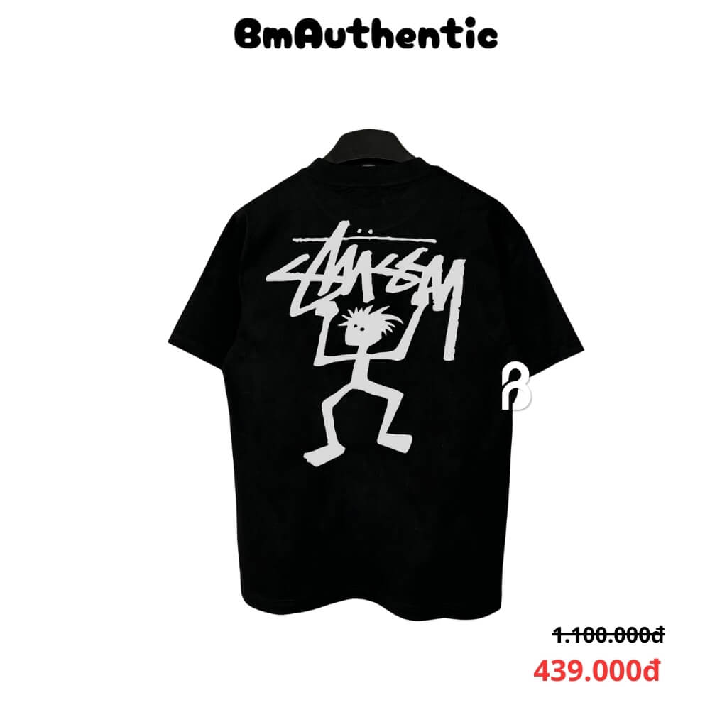 Áo Thun Stussy Running Man Logo Cotton Cao Cấp Form Rộng - BM Authentic