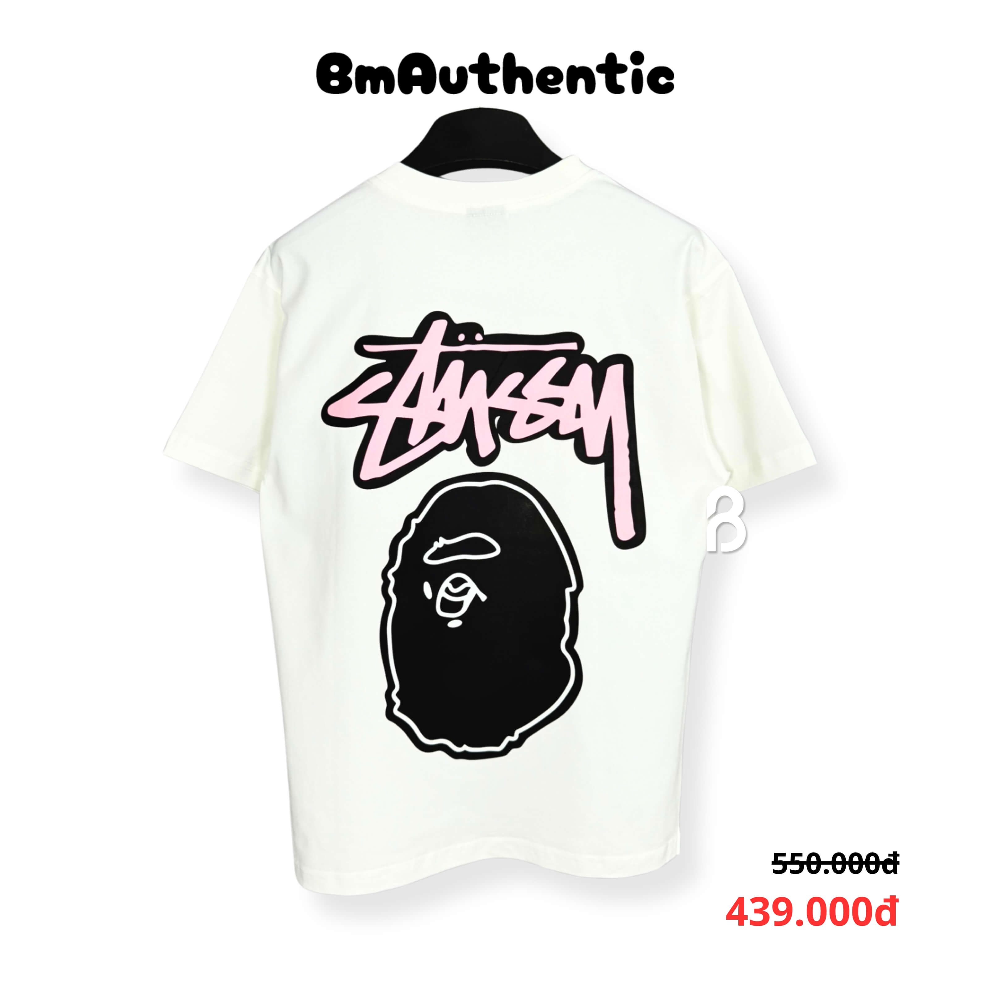 Áo Thun Stussy Bape Head Pink Logo Cotton Cao Cấp Form Rộng - BM Authentic