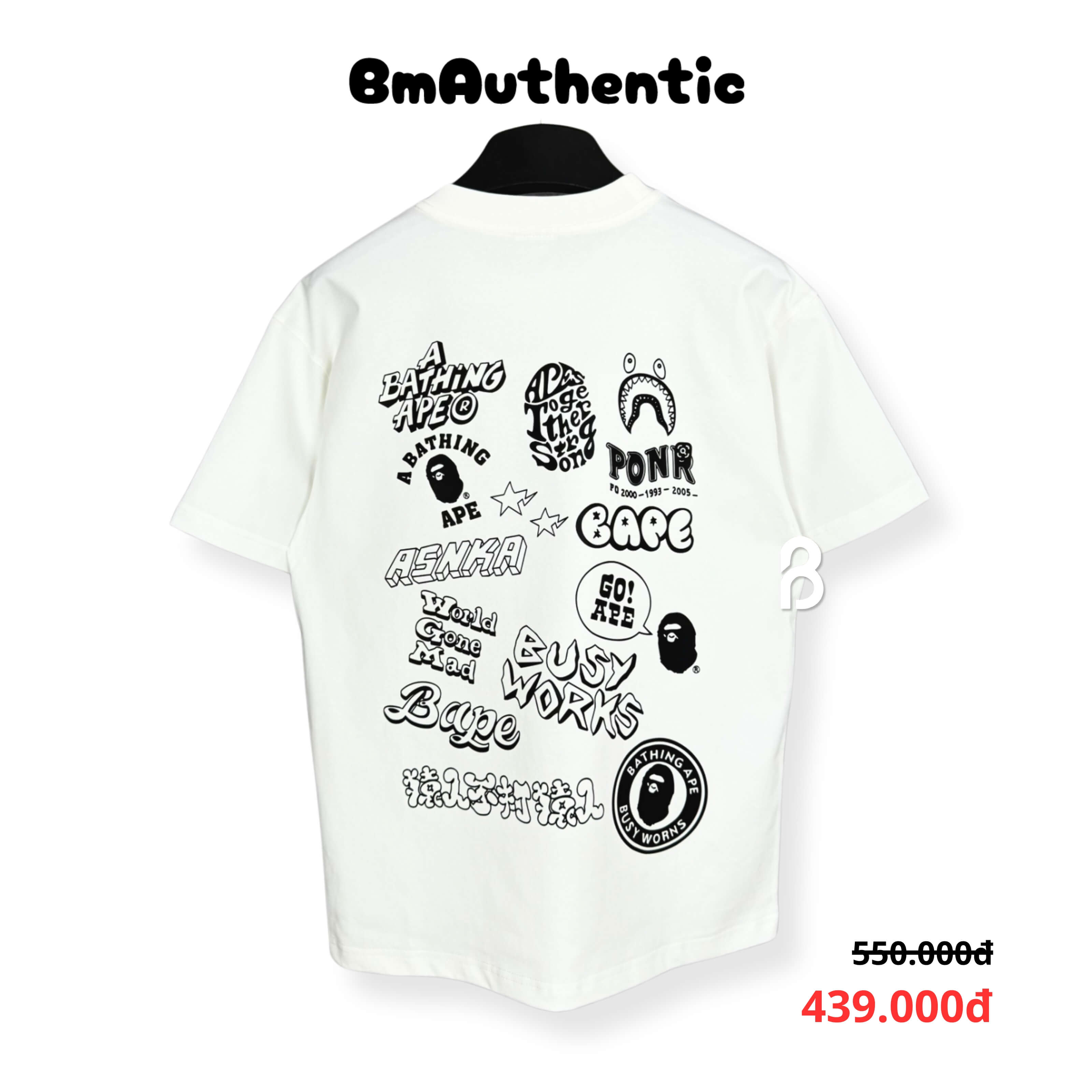 Áo Thun BAPE Busy Works Logo Collage Cotton Cao Cấp Form Rộng - BM Authentic