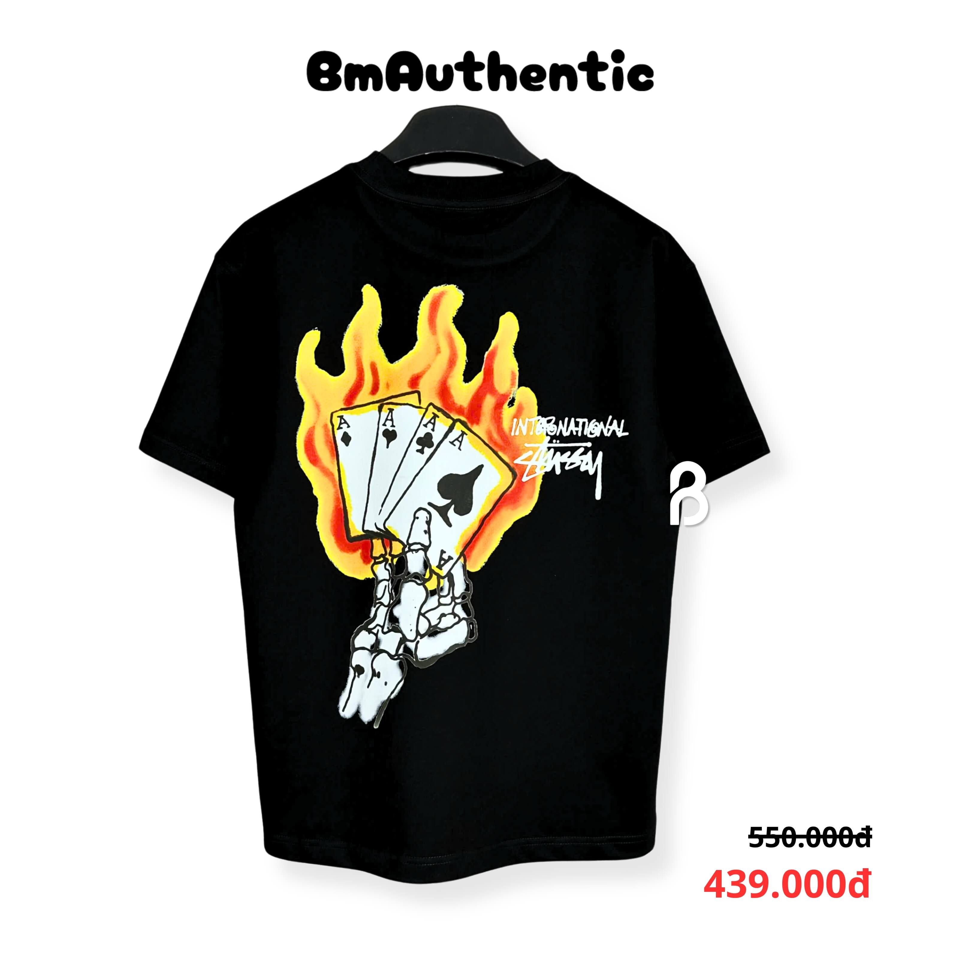 Áo Thun Stussy Burning Cards Skeleton Cotton Cao Cấp Form Rộng - BM Authentic