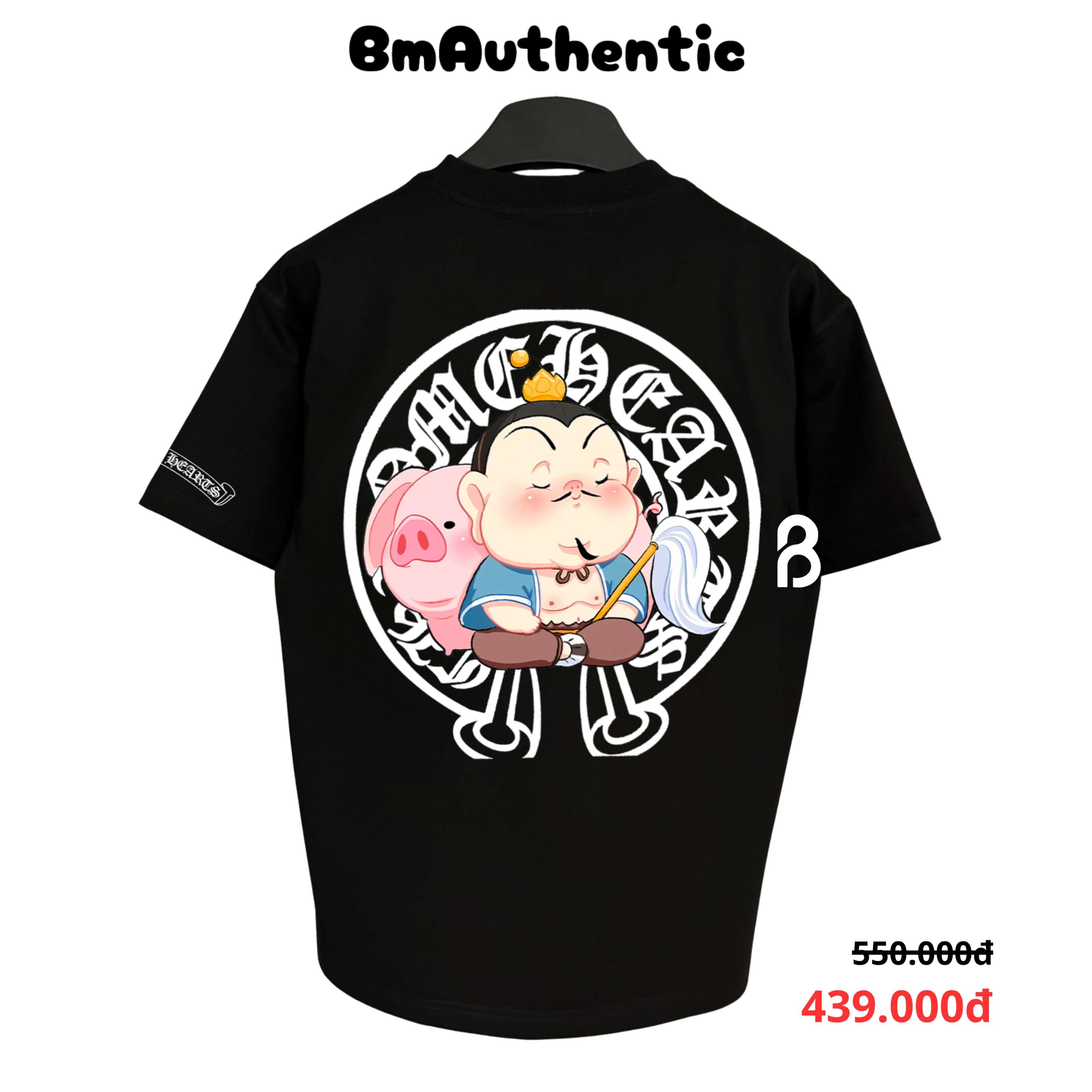 Áo Thun Chrome Hearts Hắc Bạch Trư Bát Giới Cartoon Cotton Cao Cấp Form Rộng - BM Authentic