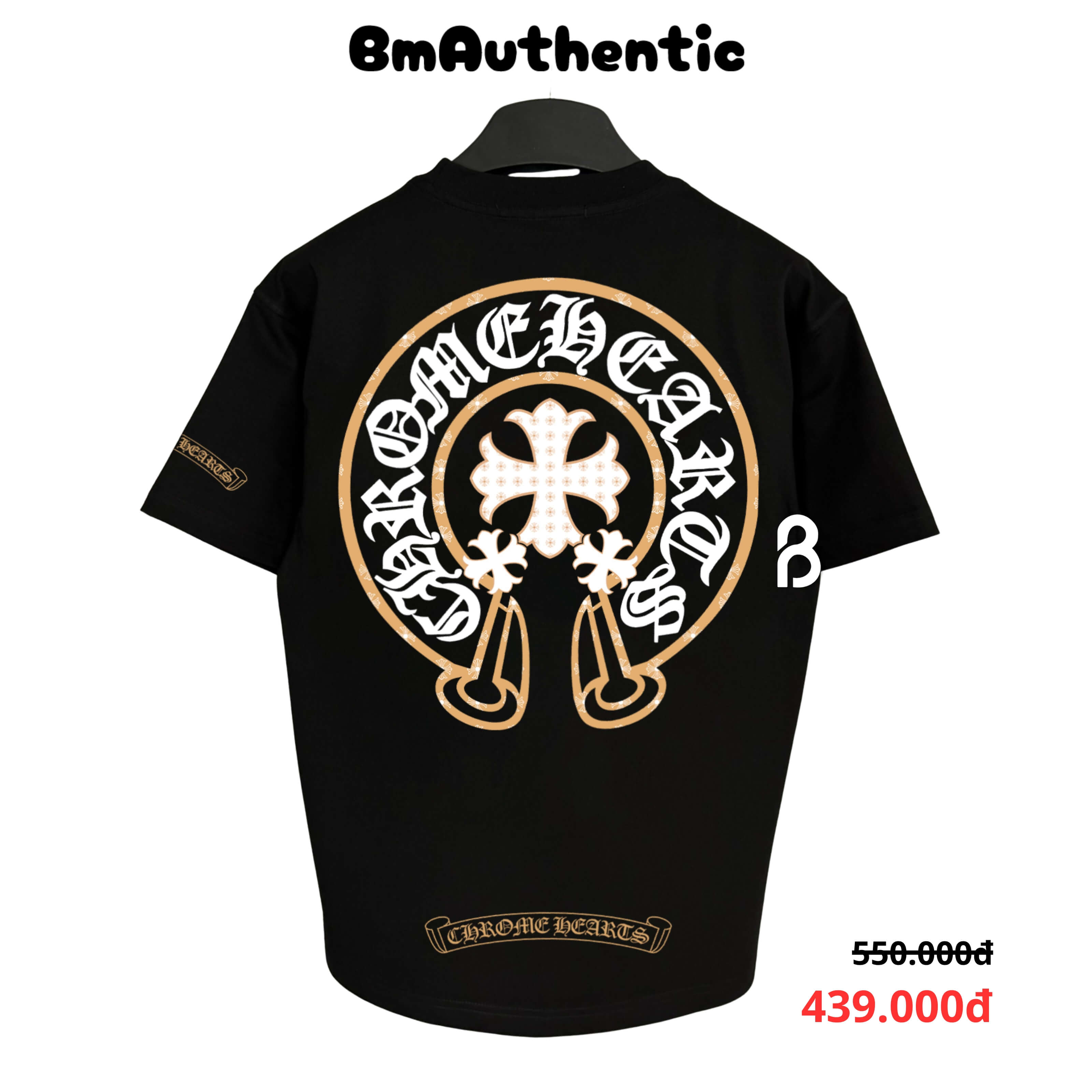 Áo Thun Chrome Hearts Horseshoe Gold Line Cotton Cao Cấp Form Rộng - BM Authentic