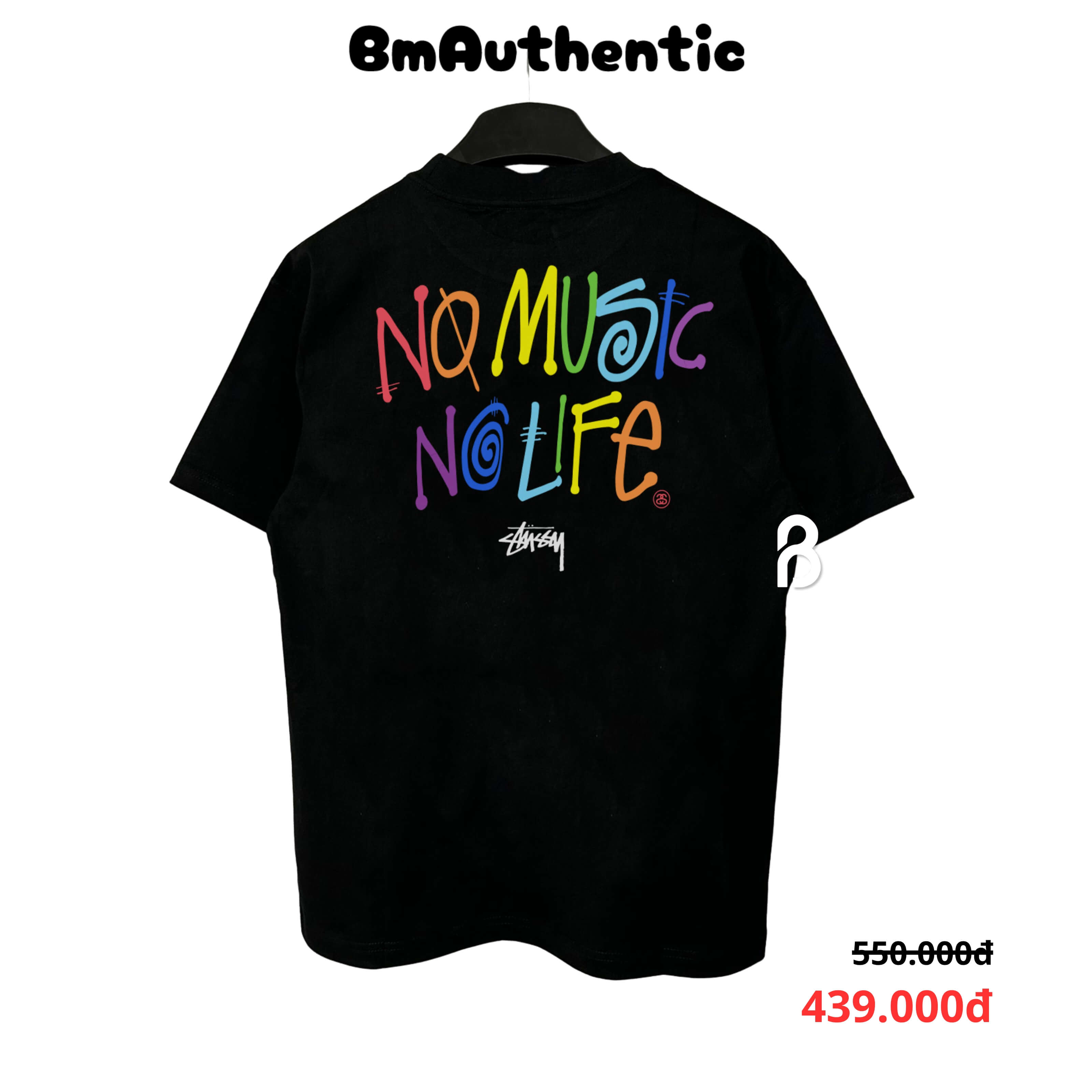 Áo Thun Stussy No Music No Life Cotton Cao Cấp Form Rộng - BM Authentic