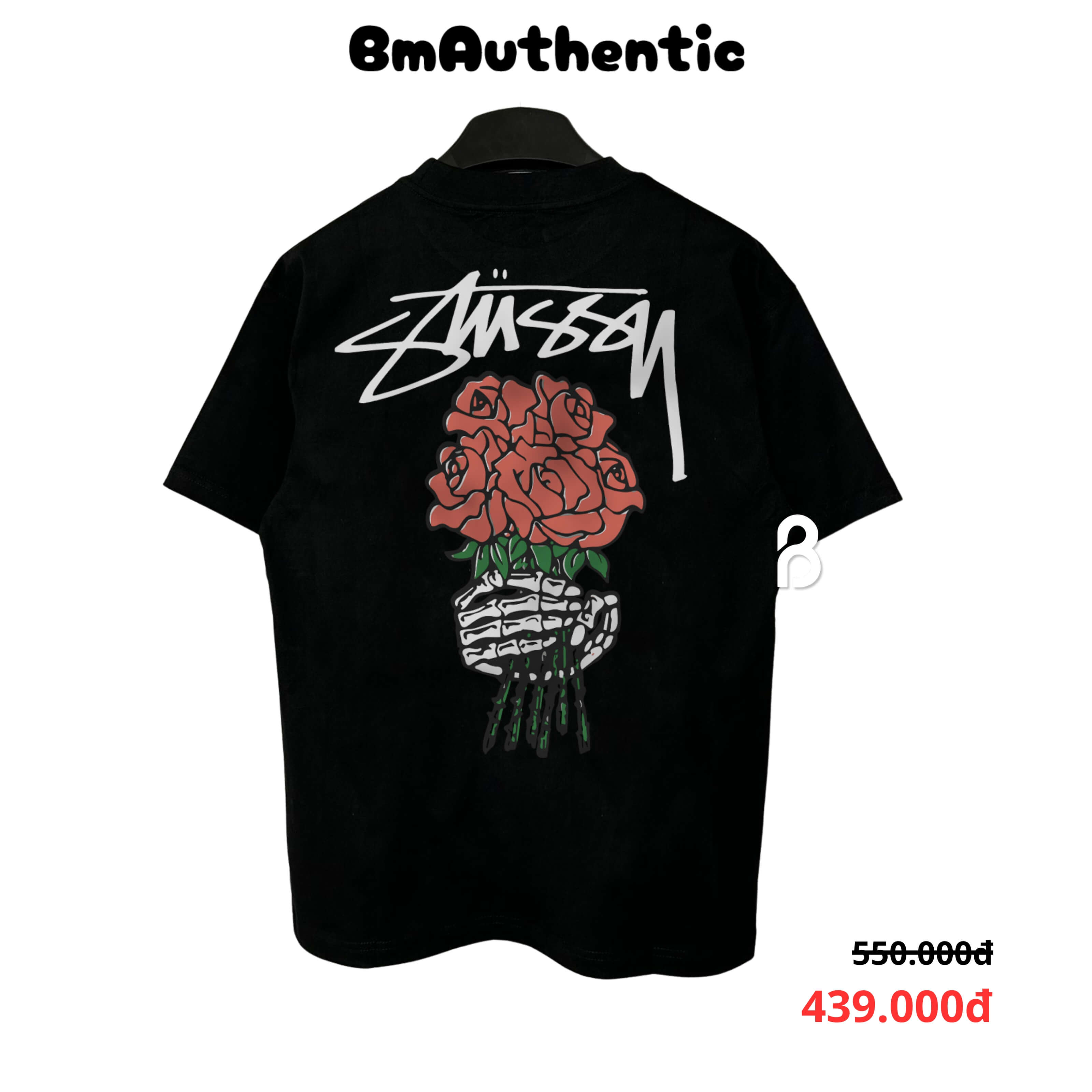 Áo Thun Stussy Skeleton Rose Cotton Cao Cấp Form Rộng - BM Authentic