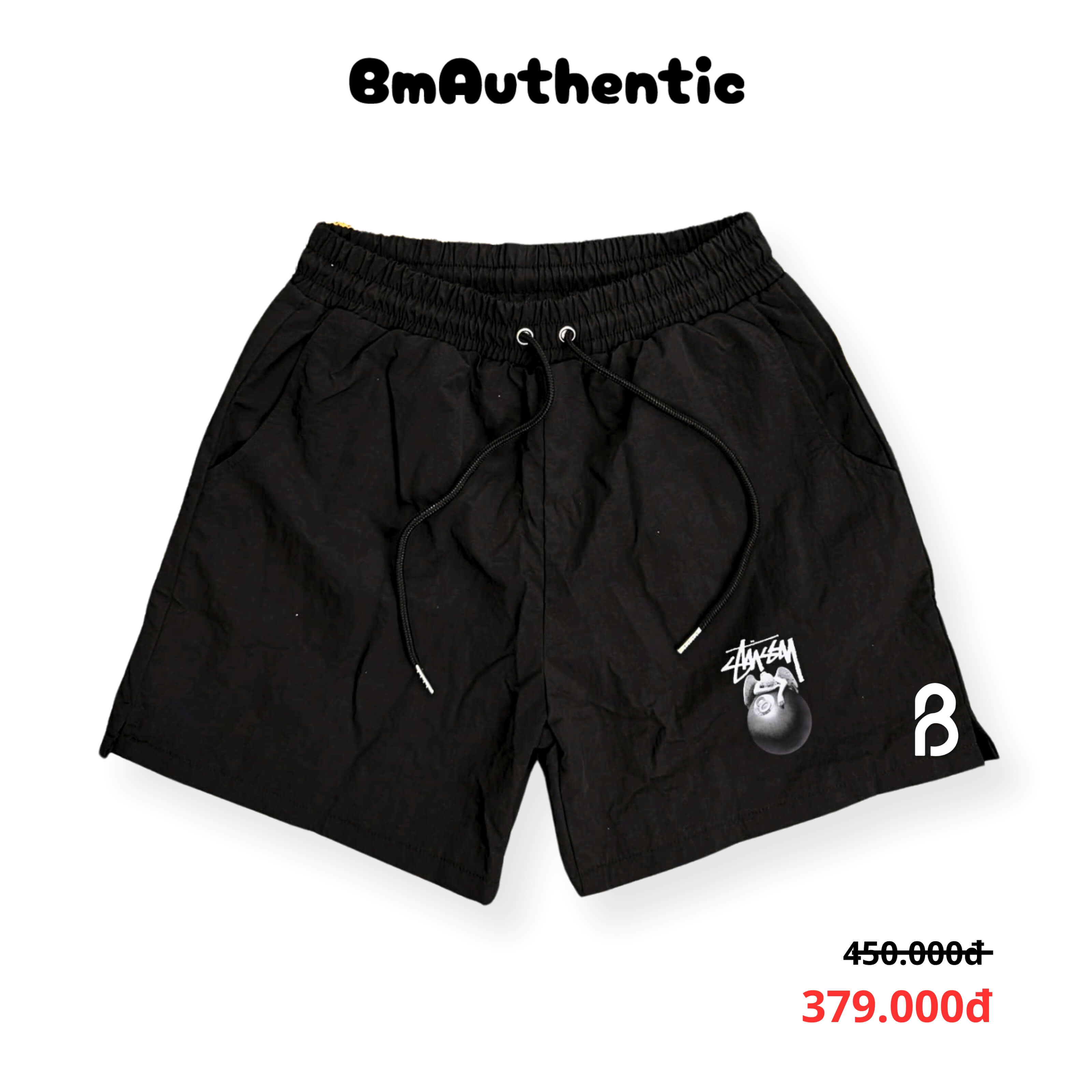 Quần Short Stussy 8Ball Đen Cotton Cao Cấp - BM Authentic