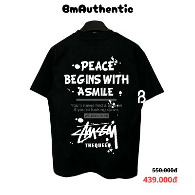 Áo Thun Stussy Peace Begins With A Smile Cotton Cao Cấp Form Rộng - BM Authentic