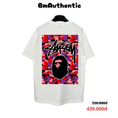 Áo Thun Stussy x Bape Red Camo Cotton Cao Cấp Form Rộng - BM Authentic