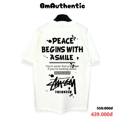 Áo Thun Stussy Peace Begins With A Smile Cotton Cao Cấp Form Rộng - BM Authentic