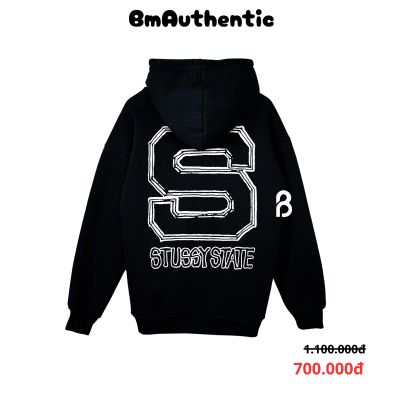 Hoodie Stussy State Big S Outline Cotton Cao Cấp Form Rộng - BM Authentic