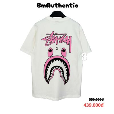 Áo Thun Stussy x Bape Shark Hồng Cotton Cao Cấp Form Rộng - BM Authentic