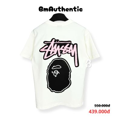 Áo Thun Stussy Bape Head Pink Logo Cotton Cao Cấp Form Rộng - BM Authentic