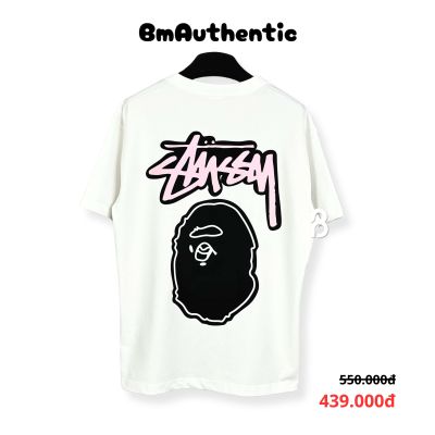Áo Thun Stussy Bape Pink Crossover Cotton Cao Cấp Form Rộng - BM Authentic