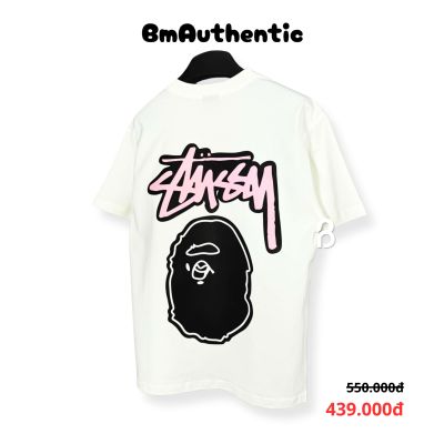 Áo Thun Stussy Bape Head Pink Logo Cotton Cao Cấp Form Rộng - BM Authentic