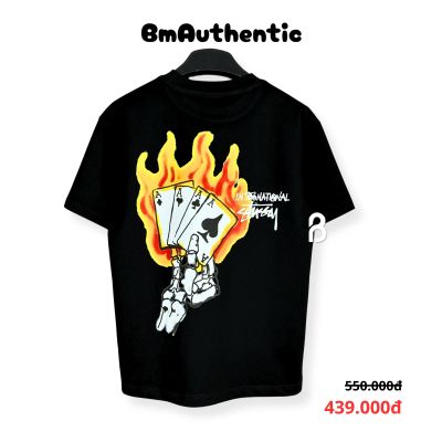 Áo Thun Stussy Burning Cards Skeleton Cotton Cao Cấp Form Rộng - BM Authentic