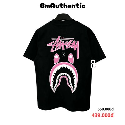 Áo Thun Stussy x Bape Shark Hồng Cotton Cao Cấp Form Rộng - BM Authentic