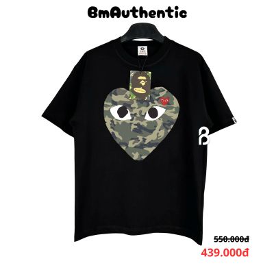 Áo Thun Bape x CDG Heart Camo Cotton Cao Cấp Form Rộng - BM Authentic