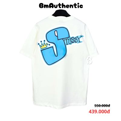 Áo Thun Stussy Blue Crowns Cotton Cao Cấp Form Rộng - BM Authentic