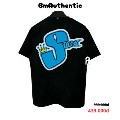Áo Thun Stussy Blue Crowns Cotton Cao Cấp Form Rộng - BM Authentic